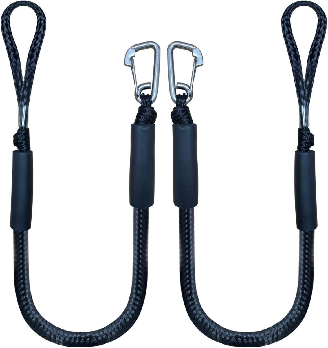 pieces - Boat rope - Mooring rope for boats - Stretch - Boat Bungee Dock Line with hook rope - Mooring line Boat equipment - Boat accessories - Mooring rope - for kayak, motorboat, canoe, pontoon - black - Image 1