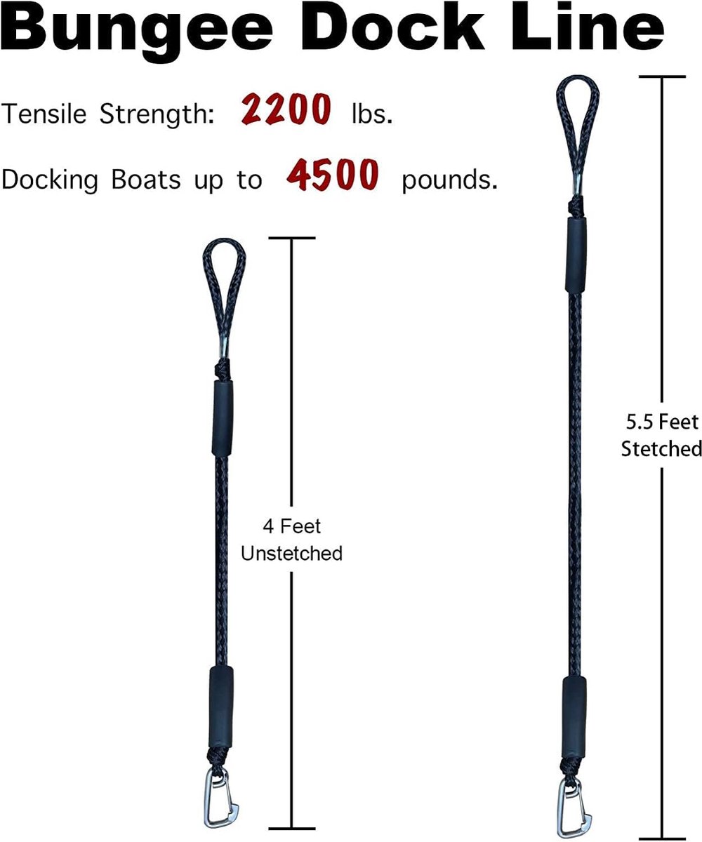 pieces - Boat rope - Mooring rope for boats - Stretch - Boat Bungee Dock Line with hook rope - Mooring line Boat equipment - Boat accessories - Mooring rope - for kayak, motorboat, canoe, pontoon - black - Image 6