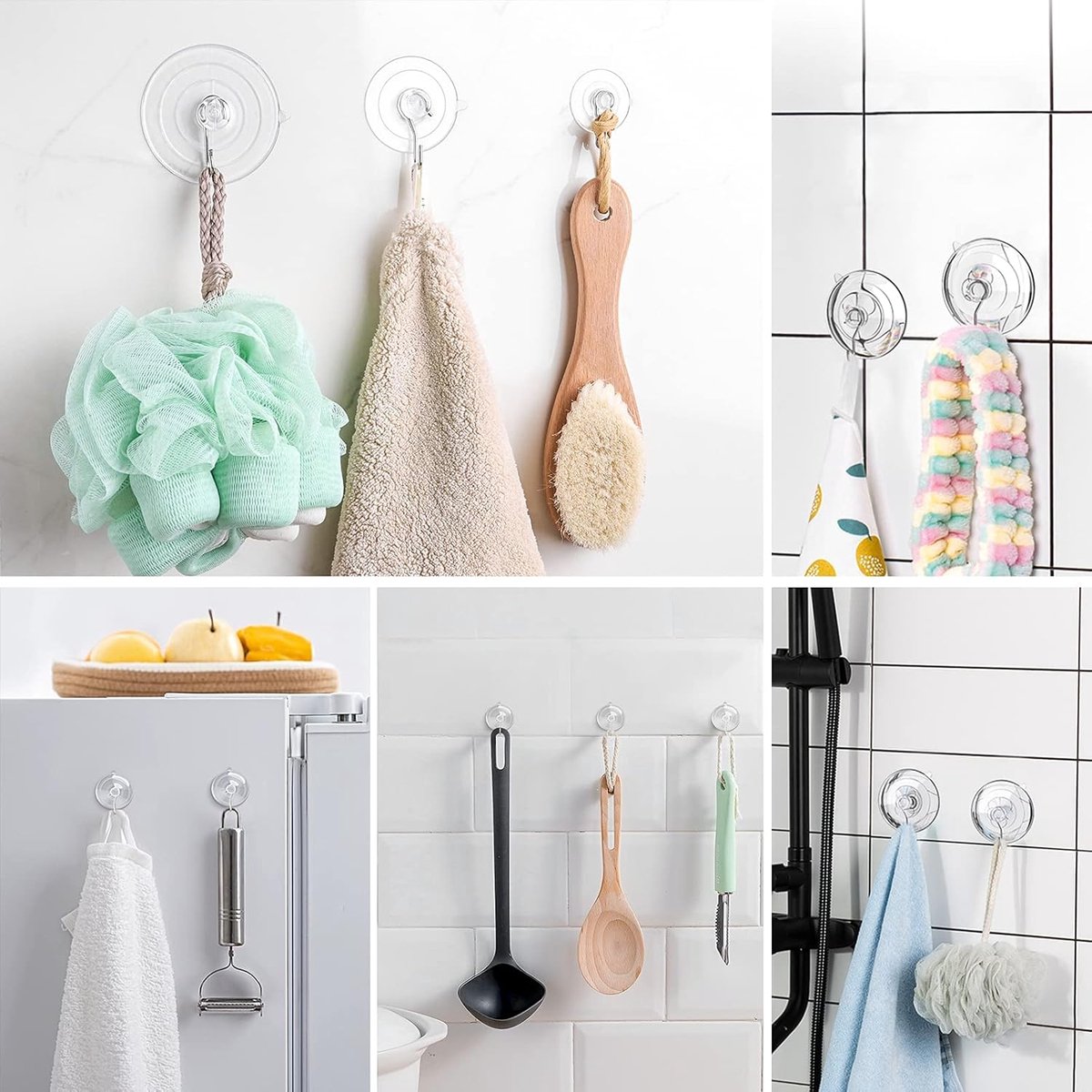 Suction Cup Hooks (12 Pieces) - Suction Cup Hooks - 1.77 Inch Clear Suction Cups - up to 3kg - with Metal Hooks - Threaded - Brute Strength - suction cup hooks - for Kitchen Bathroom Shower Wall Window Door - hanging hooks - suction cups sun protection - - Image 2