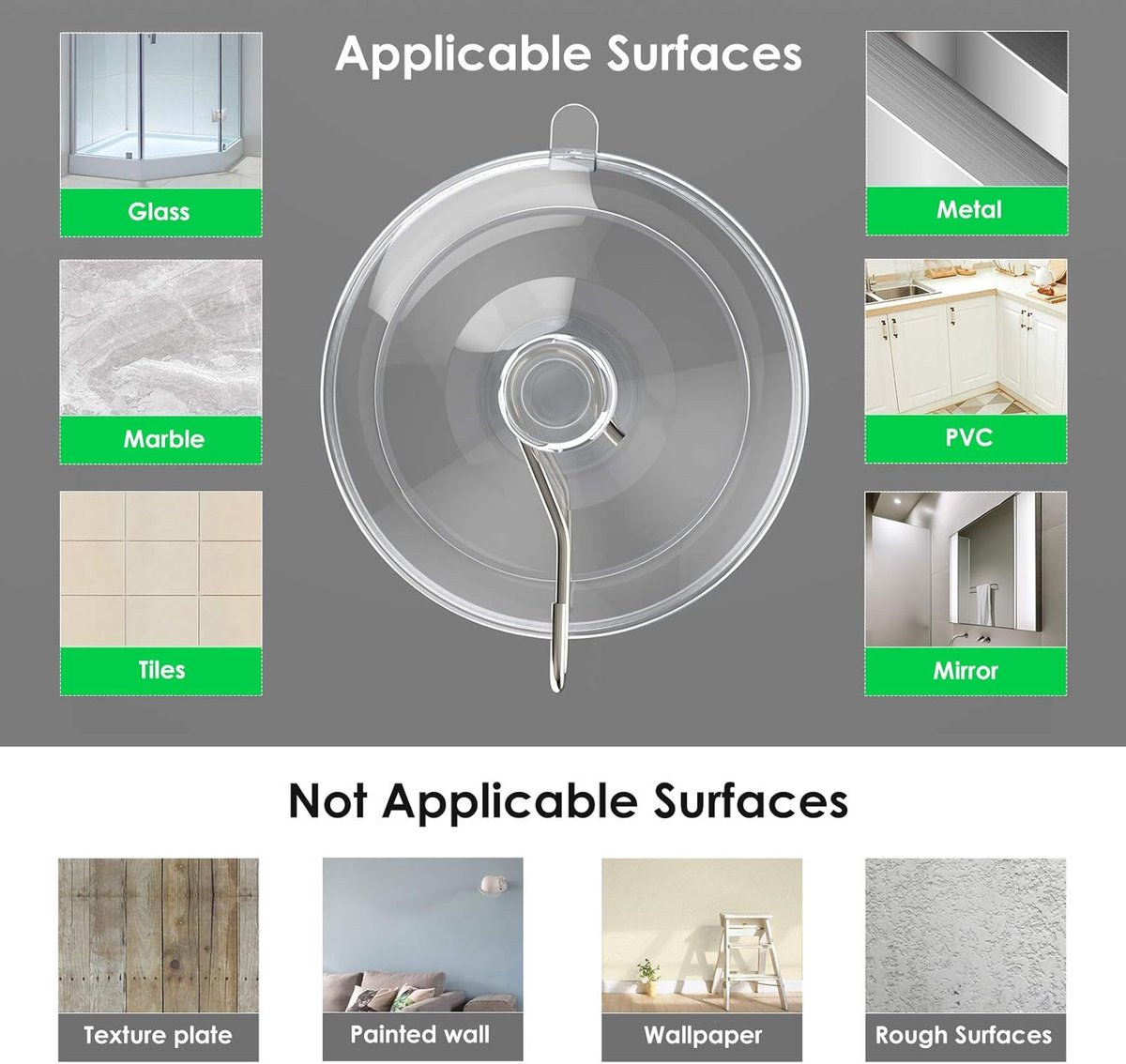 Suction Cup Hooks (12 Pieces) - Suction Cup Hooks - 1.77 Inch Clear Suction Cups - up to 3kg - with Metal Hooks - Threaded - Brute Strength - suction cup hooks - for Kitchen Bathroom Shower Wall Window Door - hanging hooks - suction cups sun protection - - Image 5