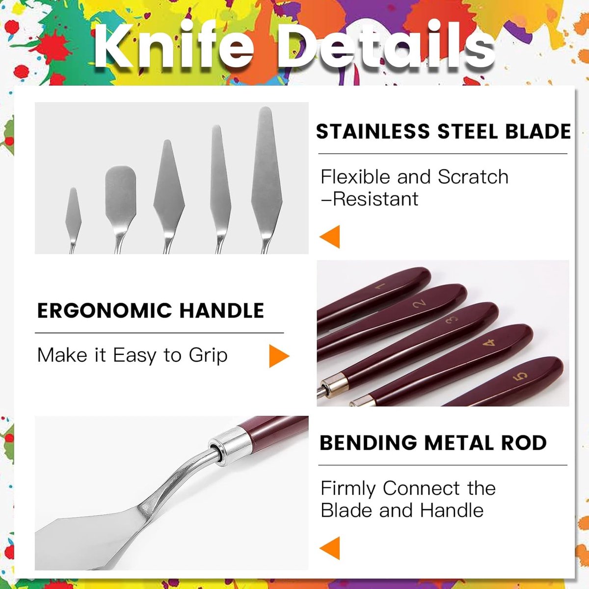 10PCS Palette Knives - Painting Palette Knives - Painter's Knives - Scraper Set - Palette Knife Set - Stainless Steel Painter's Knife Set - Painter's Knife Spatula Set Sets - Oil Paint Accessories Color Mixer for Oil, Canvas, Acrylic Painting - Image 2
