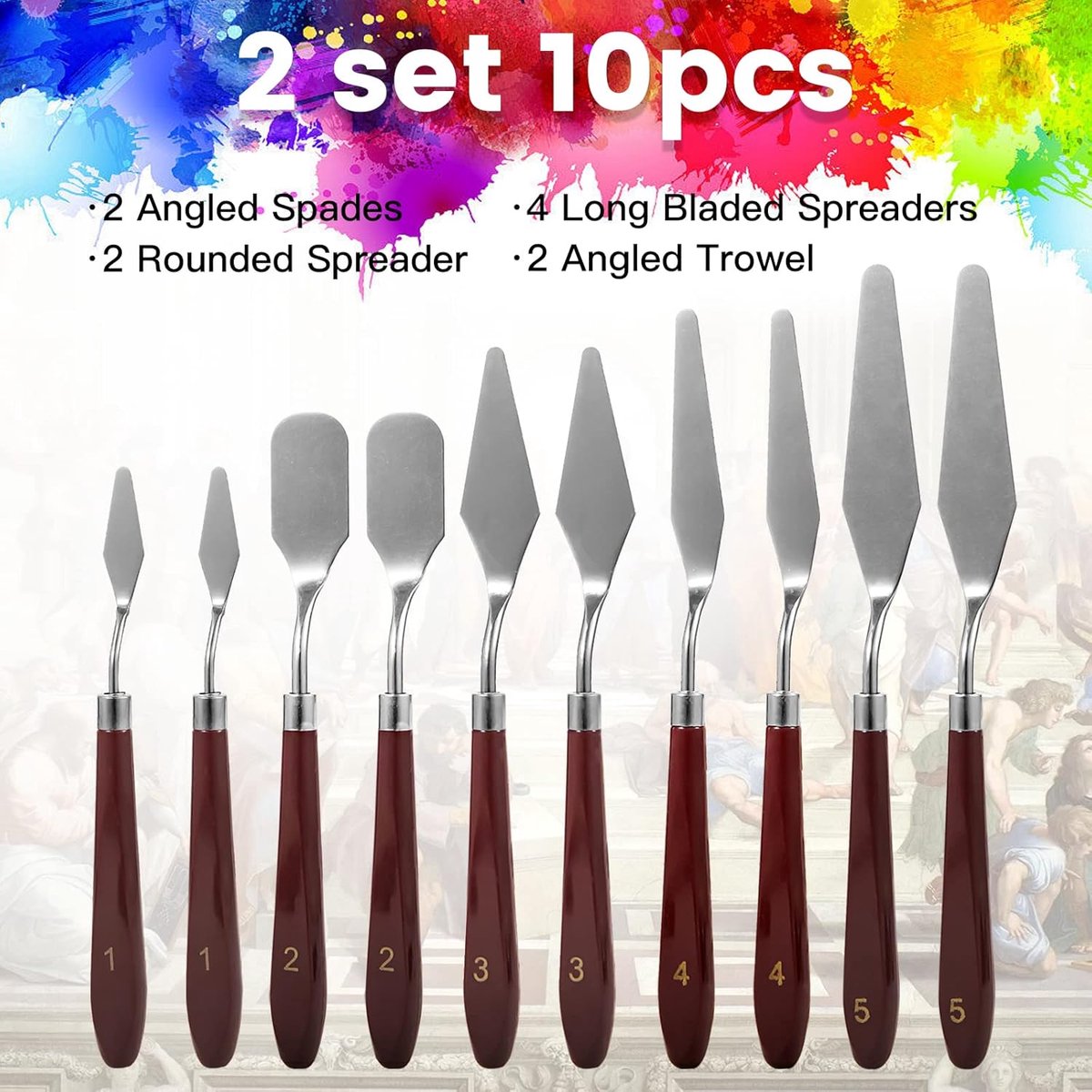 10PCS Palette Knives - Painting Palette Knives - Painter's Knives - Scraper Set - Palette Knife Set - Stainless Steel Painter's Knife Set - Painter's Knife Spatula Set Sets - Oil Paint Accessories Color Mixer for Oil, Canvas, Acrylic Painting - Image 4