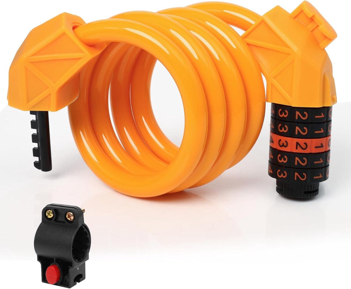 Bicycle lock - Bicycle chain lock - Anti-theft bicycle lock - 1.1m*11mm - Combination lock - Cable lock - Lock - with 5-digit code - Includes shackle - High security - Resettable lock - bicycle accessories - for bicycles, tricycles and scooters - orange - Image 1
