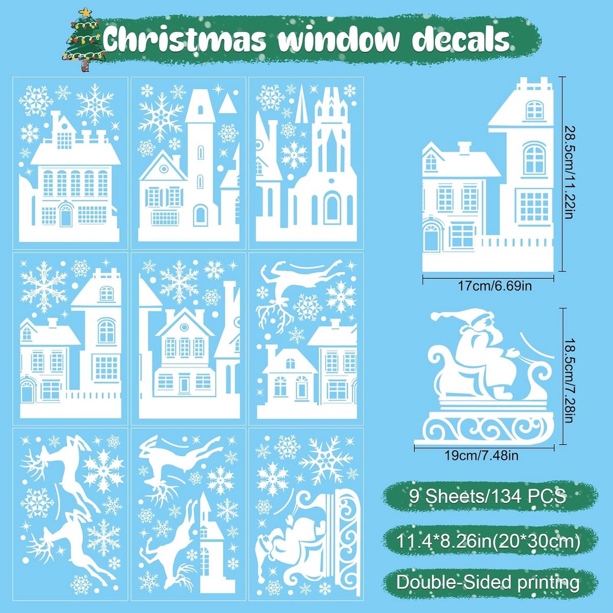Christmas window stickers - 9 pieces - Window Decoration Stickers - Window Decoration Christmas - Christmas Decoration - Christmas Stickers - Window Stickers - Indoor Christmas Decoration - Reusable - Window Decoration - PVC - Christmas static window stic - Image 2