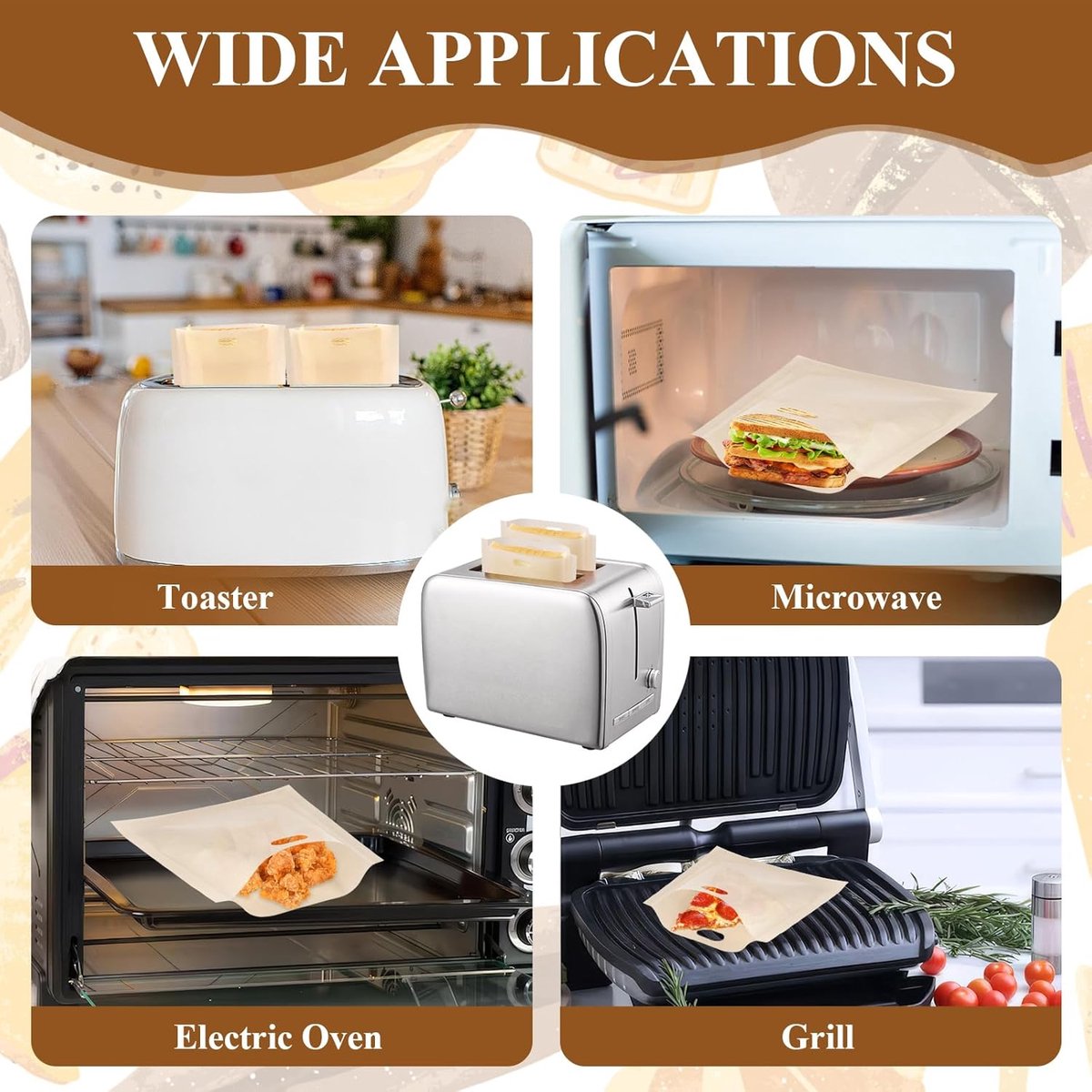 Sandwich Bag - 16 Pieces Sandwich Bags - Reusable Bread Bags - Food Storage Bread Bags - Breakfast Bag - Microwave Safe - Heat-Resistant Non-Stick Coating - For Toaster, Microwave - for Grill Cheese Sandwich Toast Panini Snacks - Image 2
