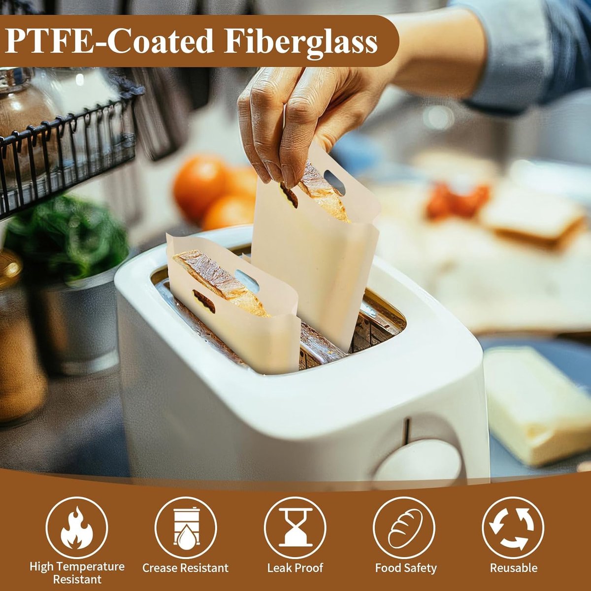 Sandwich Bag - 16 Pieces Sandwich Bags - Reusable Bread Bags - Food Storage Bread Bags - Breakfast Bag - Microwave Safe - Heat-Resistant Non-Stick Coating - For Toaster, Microwave - for Grill Cheese Sandwich Toast Panini Snacks - Image 3