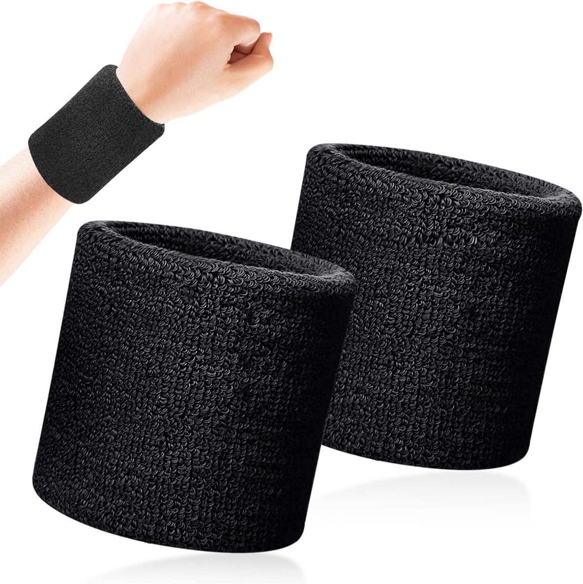 Sports wristband - 2 pieces Sweatbands - Sweatbands - Wrist - Wristbands - Wristbands - wrist headband - sports wristband - sports soft cotton wrist headband - absorbent terry cloth cuff - for gym tennis running basketball - Black - Image 1