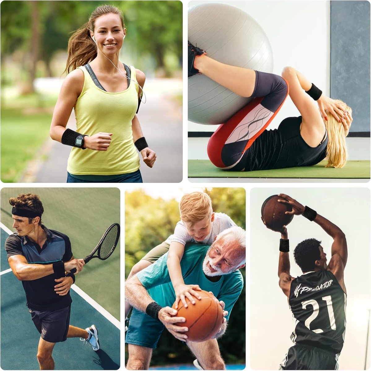 Sports wristband - 2 pieces Sweatbands - Sweatbands - Wrist - Wristbands - Wristbands - wrist headband - sports wristband - sports soft cotton wrist headband - absorbent terry cloth cuff - for gym tennis running basketball - Black - Image 4