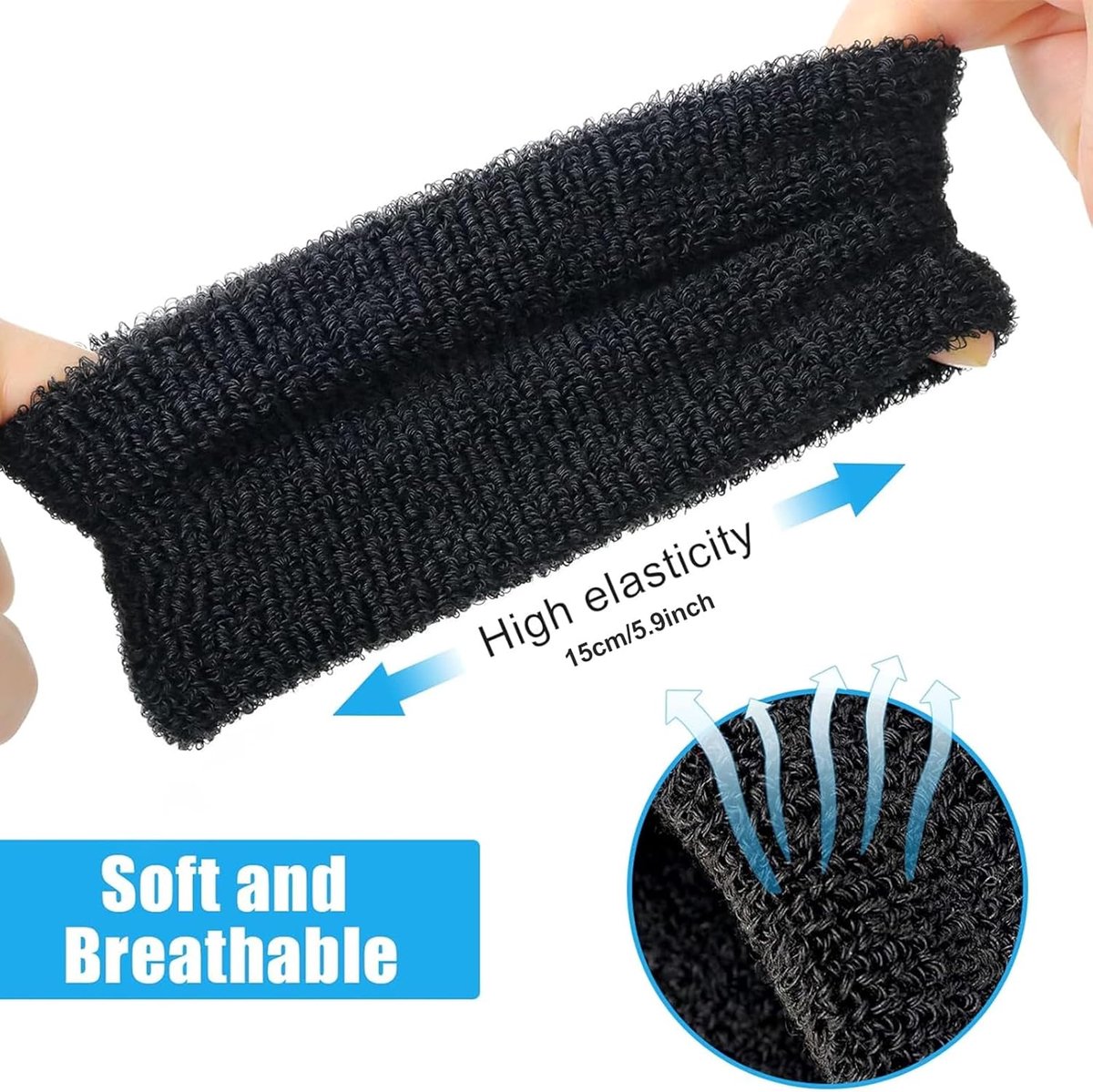 Sports wristband - 2 pieces Sweatbands - Sweatbands - Wrist - Wristbands - Wristbands - wrist headband - sports wristband - sports soft cotton wrist headband - absorbent terry cloth cuff - for gym tennis running basketball - Black - Image 5