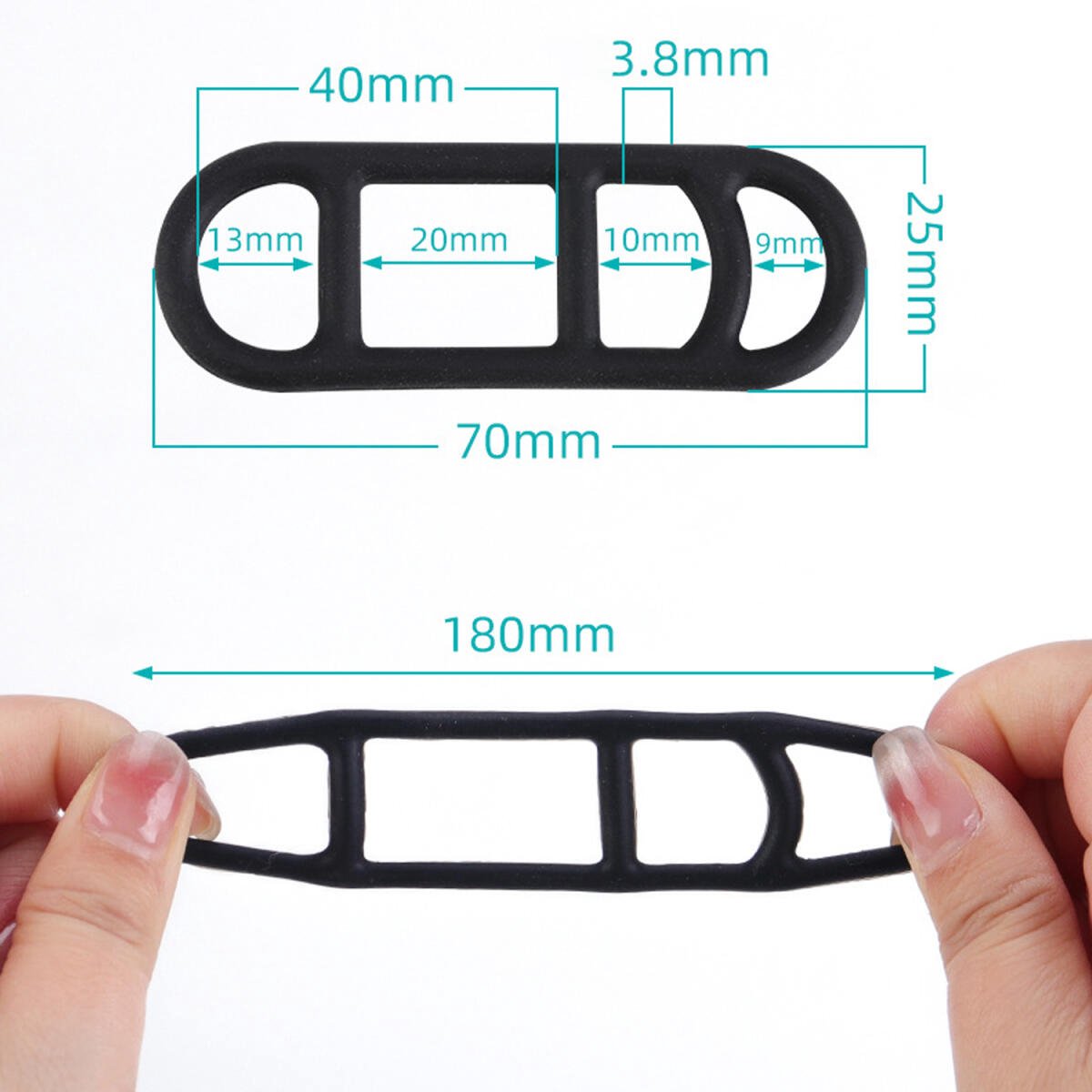 10 pieces - bicycle rubber bands - bicycle light holder - bicycle light strap - silicone strap - bicycle accessories - for bicycle headlights and taillights - for flashlight, mobile phones, speaker holder, handlebar sets - 7*2.5*3.8 cm - black - Image 5