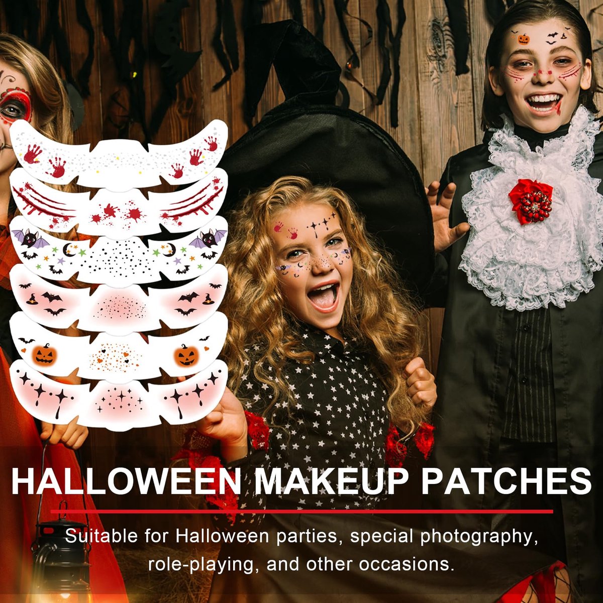 6 pieces - Temporary Face Tattoos - Halloween decoration - Glitter makeup stickers - Self-adhesive Tattoos for Adults - Festival Glitters - Face stickers - Halloween makeup - Image 4