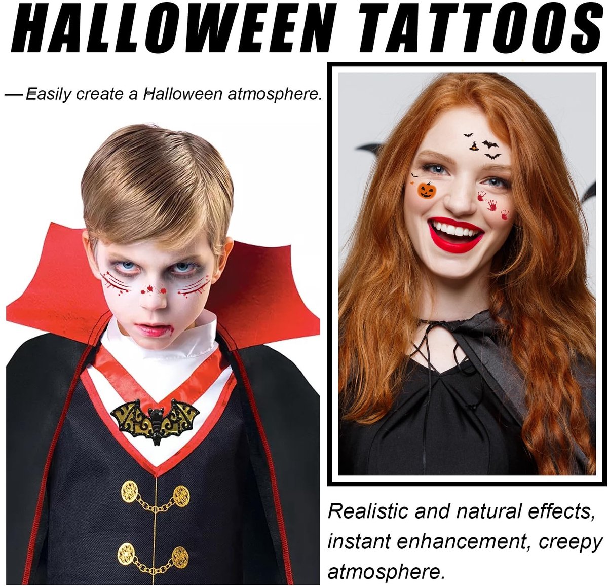 6 pieces - Temporary Face Tattoos - Halloween decoration - Glitter makeup stickers - Self-adhesive Tattoos for Adults - Festival Glitters - Face stickers - Halloween makeup - Image 6