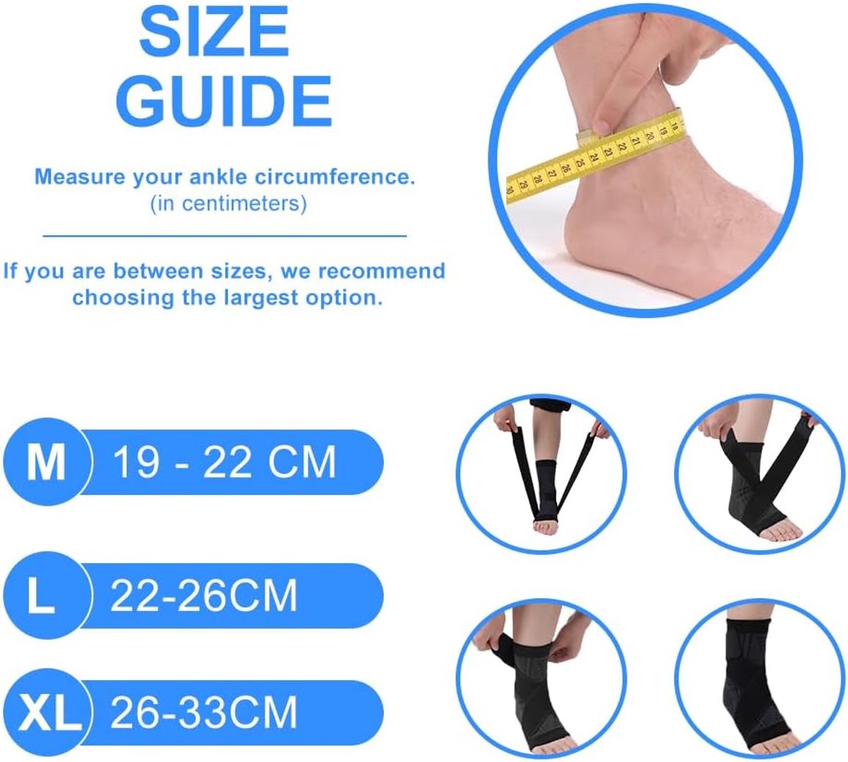 1 pair - Ankle brace - Ankle support - Ankle bandage - Foot brace - Upper neck circumference 22 cm - for damaged ligaments and sprained ankle - support band for heel pain with plantar fasciitis - relief of heel pain - Unisex - M - black - Image 2