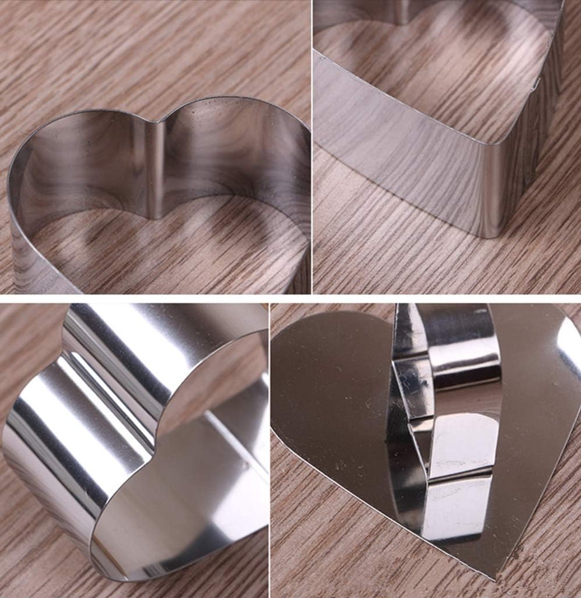 6 pieces - stainless steel - dessert rings - cake rings - with handle - molds - for baking and cooking cakes, mousses, and desserts - 8*3.8 cm - silver - Heart shape - Image 2