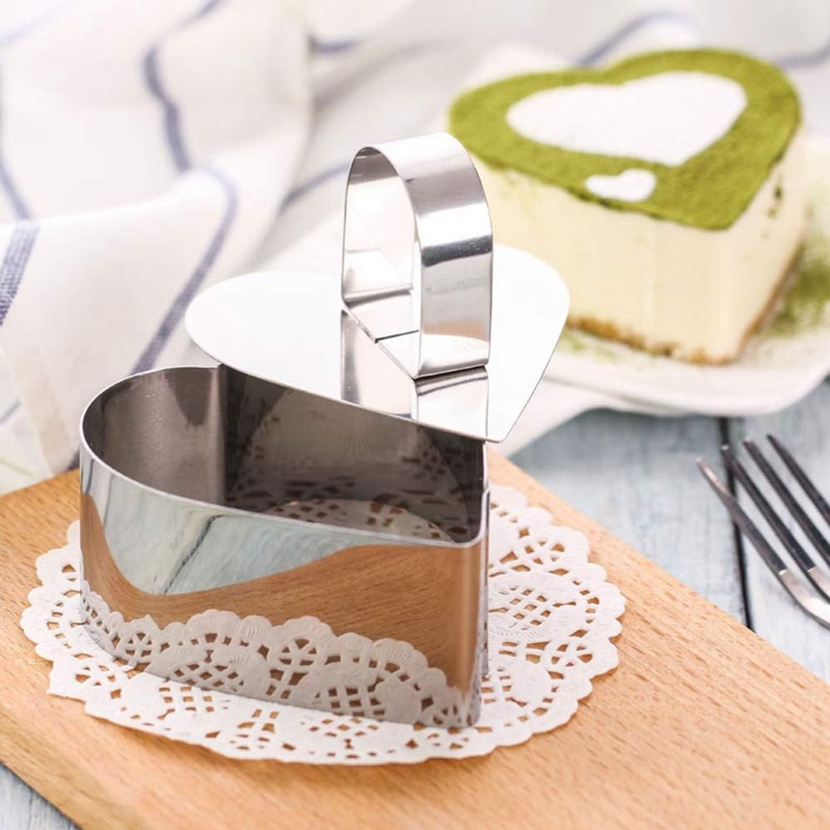6 pieces - stainless steel - dessert rings - cake rings - with handle - molds - for baking and cooking cakes, mousses, and desserts - 8*3.8 cm - silver - Heart shape - Image 6