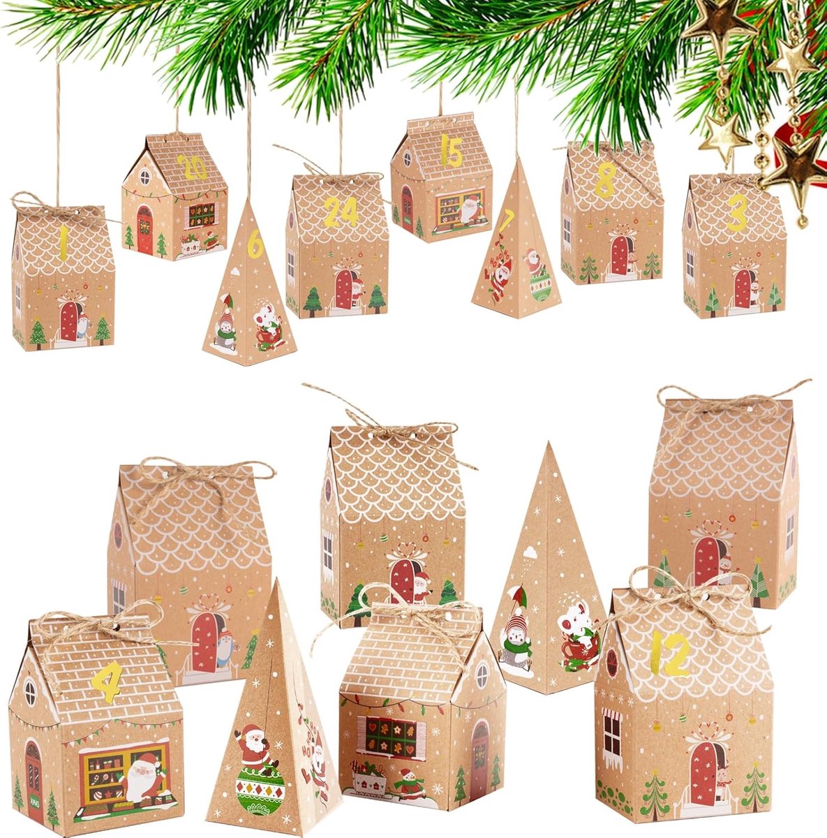 24 Pieces Advent Calendar Gift Boxes - Christmas Treat Boxes Gift Packaging - Triangular Advent Calendar Gift Boxes - Christmas - Number Stickers - DIY Advent Calendar - Party and Gift Box for Candy Gift Decorations - Image 1