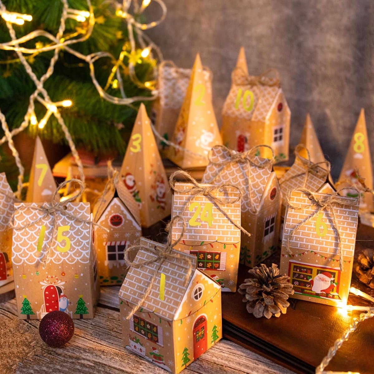 24 Pieces Advent Calendar Gift Boxes - Christmas Treat Boxes Gift Packaging - Triangular Advent Calendar Gift Boxes - Christmas - Number Stickers - DIY Advent Calendar - Party and Gift Box for Candy Gift Decorations - Image 3