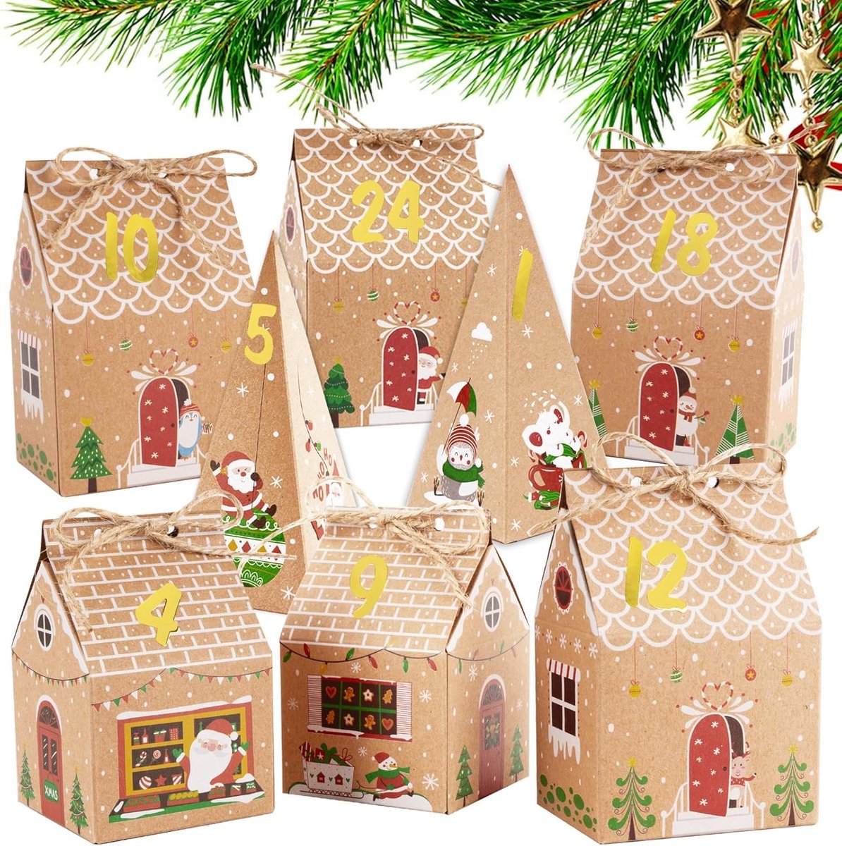 24 Pieces Advent Calendar Gift Boxes - Christmas Treat Boxes Gift Packaging - Triangular Advent Calendar Gift Boxes - Christmas - Number Stickers - DIY Advent Calendar - Party and Gift Box for Candy Gift Decorations - Image 6