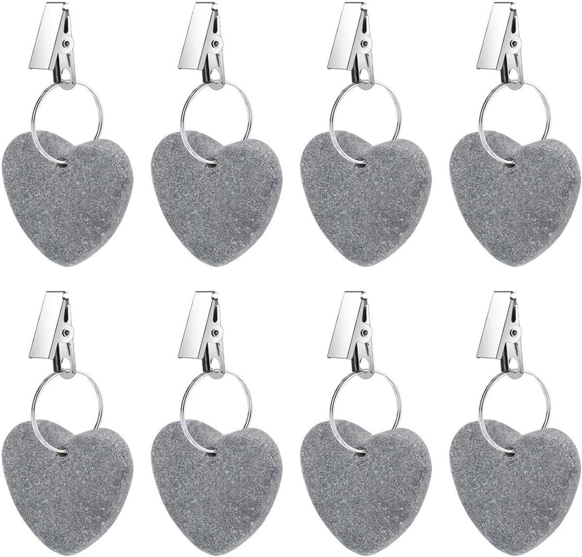 8-pack - Heart-shaped grey tablecloth weights with metal clip - Tablecloth stand and hanger stone - Image 1