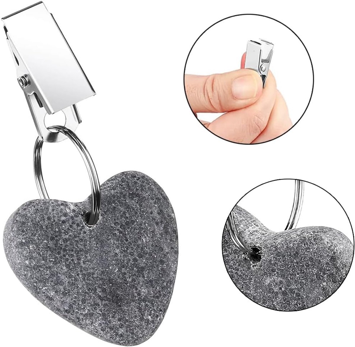 8-pack - Heart-shaped grey tablecloth weights with metal clip - Tablecloth stand and hanger stone - Image 2