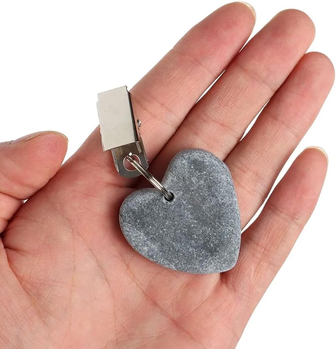 8-pack - Heart-shaped grey tablecloth weights with metal clip - Tablecloth stand and hanger stone - Image 5