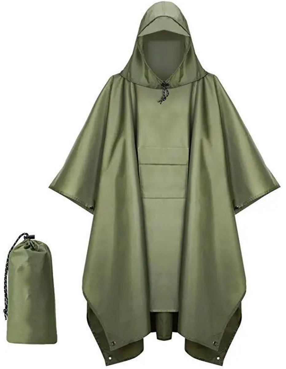 Poncho - Raincoat - 210*140cm - multifunctional waterproof rain poncho - Waterproof Rain Poncho - Cycling Poncho - reusable - raincoat with hood - rain poncho with chest pocket - with storage bag - for travel, hiking, camping, fishing - green - Image 1