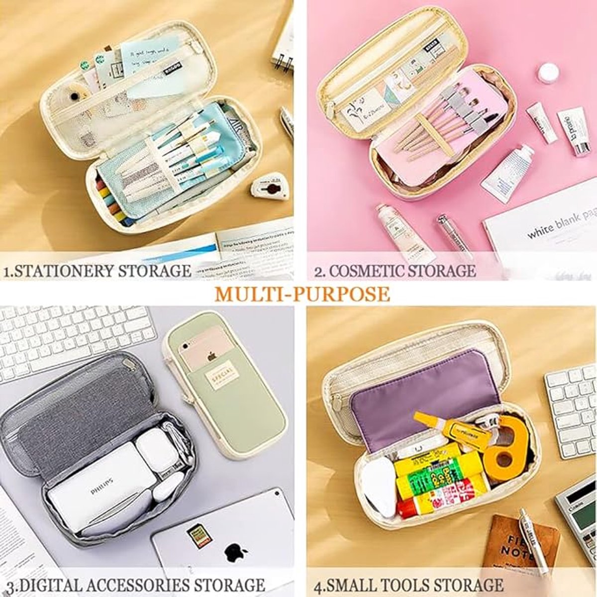 Pencil Case - Expandable Portable Pencil Case - Pencil Case - Large Capacity - With Compartments - Aesthetic Canvas - Can be used for office, school, pencils, stationery, cosmetics - for students - boys/girls - washable - Green - Image 2