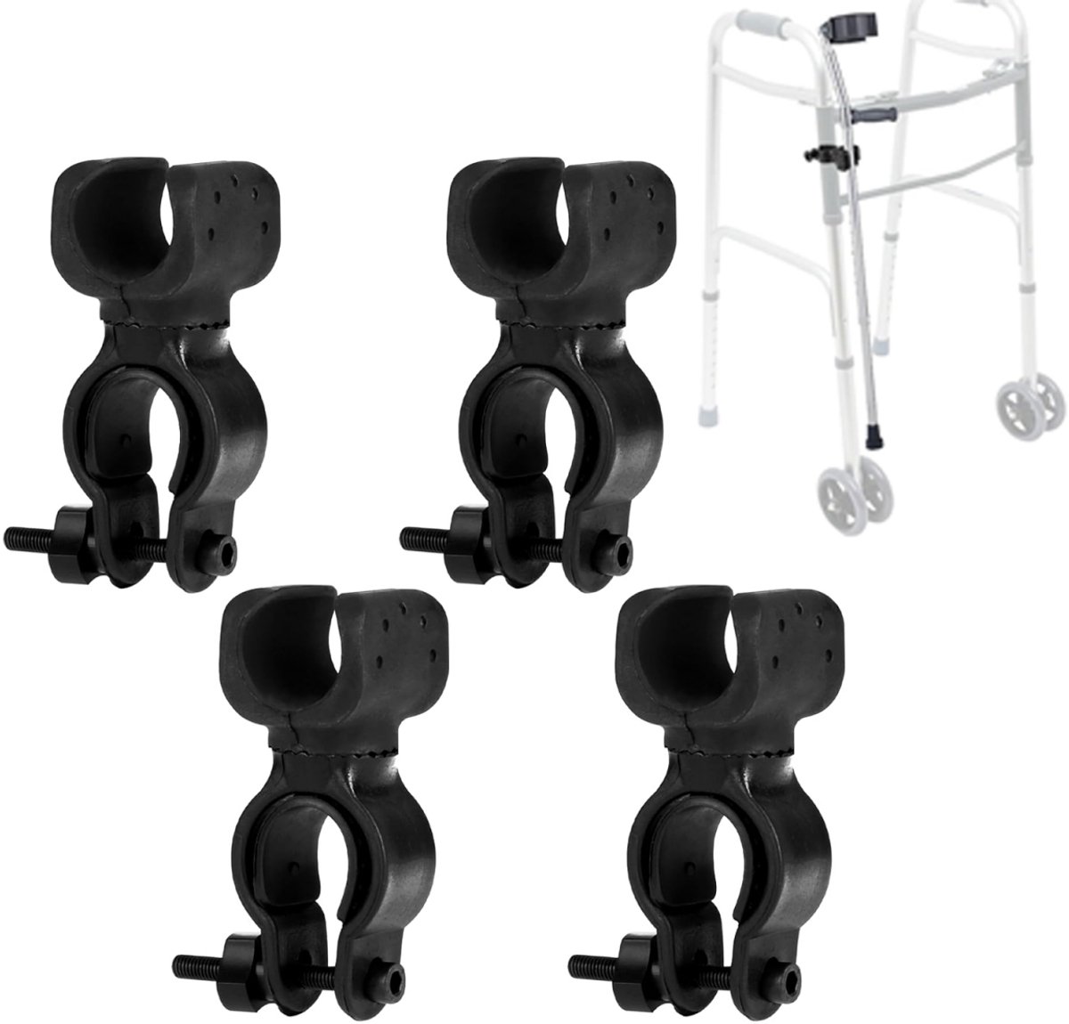 pieces - walking stick holder - wheelchair accessories - scooter accessories - crutch holder - versatile crutch holder - universal accessories for crutches, rollator, wheelchair, bicycle - 8.3*4.5*3.3 cm - black - Image 1