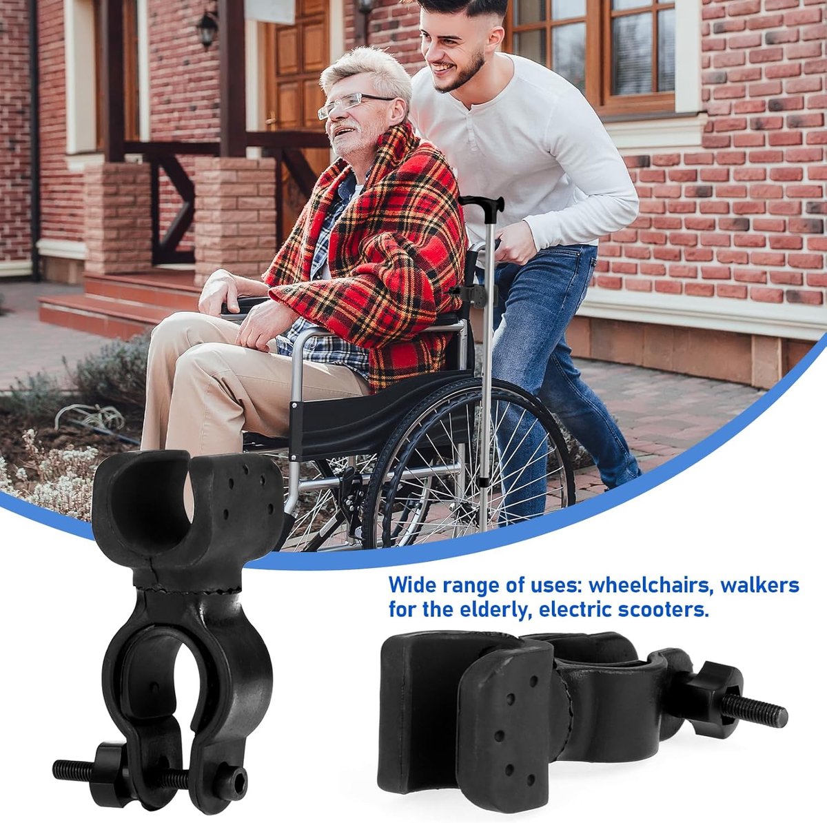 pieces - walking stick holder - wheelchair accessories - scooter accessories - crutch holder - versatile crutch holder - universal accessories for crutches, rollator, wheelchair, bicycle - 8.3*4.5*3.3 cm - black - Image 3