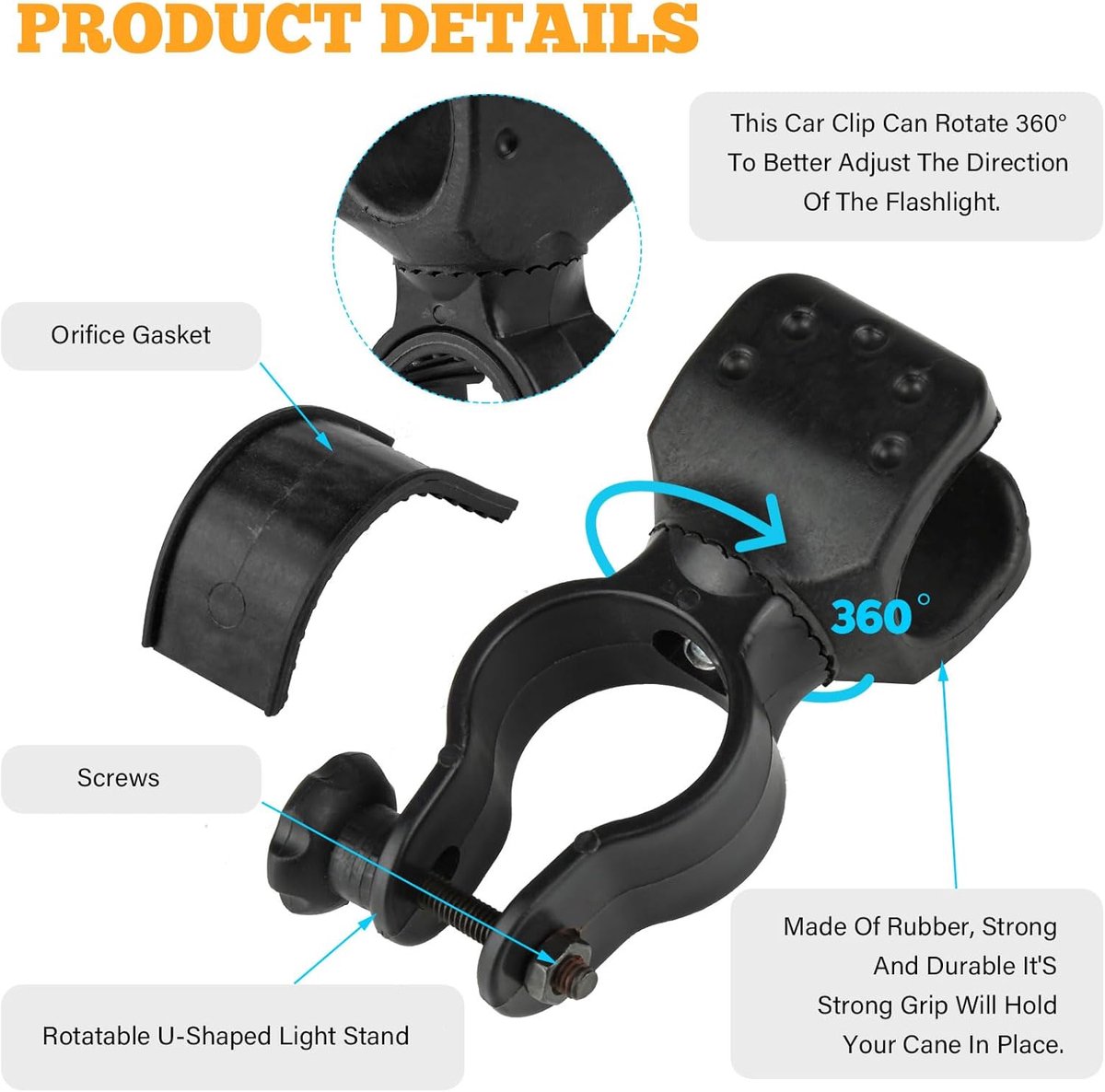 pieces - walking stick holder - wheelchair accessories - scooter accessories - crutch holder - versatile crutch holder - universal accessories for crutches, rollator, wheelchair, bicycle - 8.3*4.5*3.3 cm - black - Image 4
