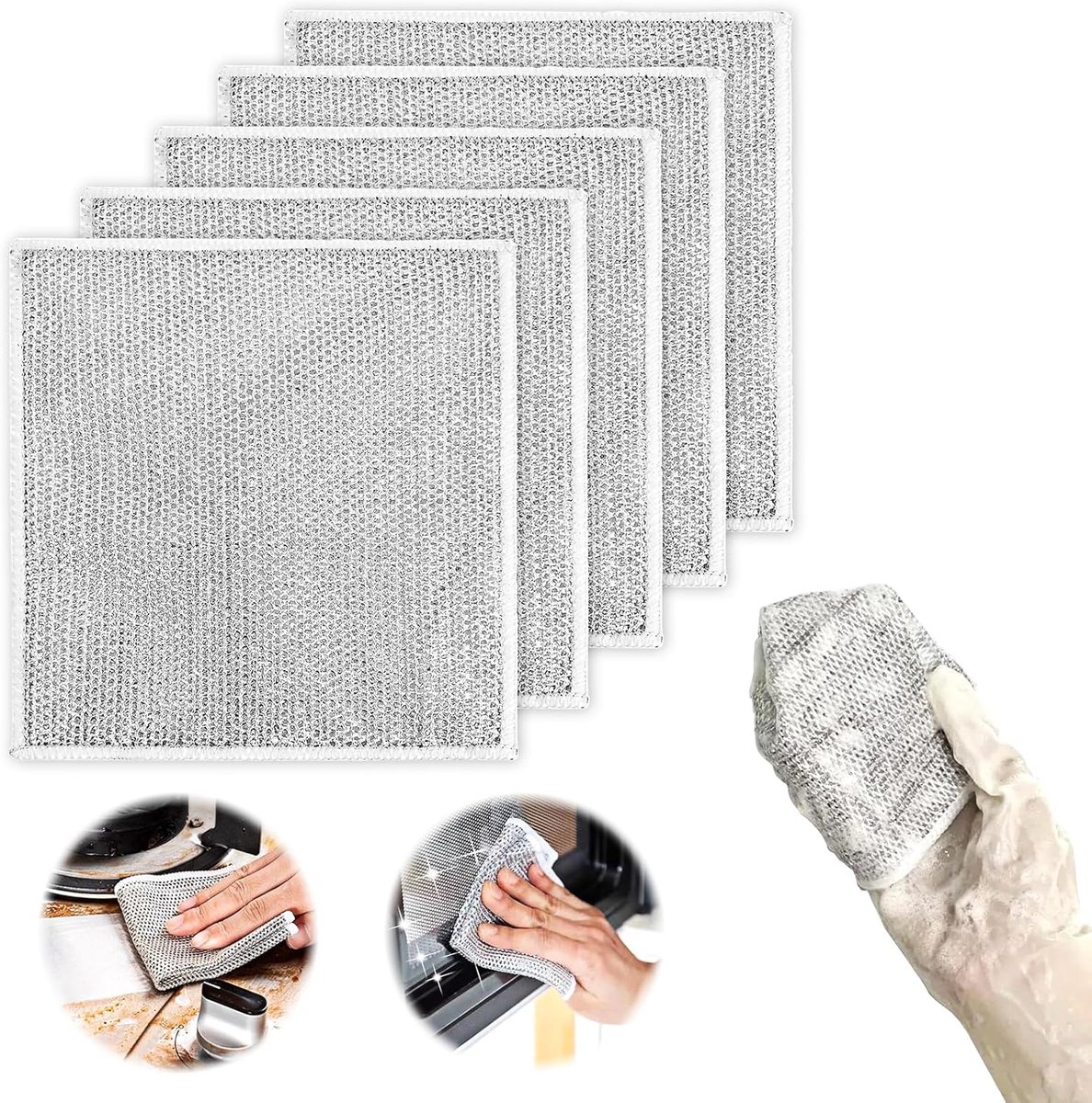 Multifunctional wire dishcloths (5 pieces) - Wire dishcloths - wire dishcloth - multifunctional anti-scratch dishcloths - Dishcloth - reusable anti-scratch - double-layer washable cleaning cloth - Window cloths - 20*20 cm - Image 1