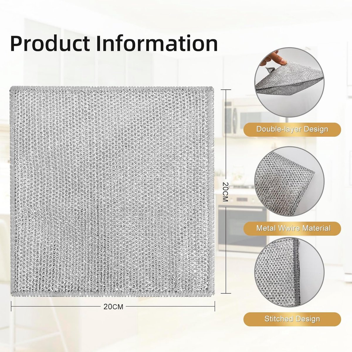 Multifunctional wire dishcloths (5 pieces) - Wire dishcloths - wire dishcloth - multifunctional anti-scratch dishcloths - Dishcloth - reusable anti-scratch - double-layer washable cleaning cloth - Window cloths - 20*20 cm - Image 2