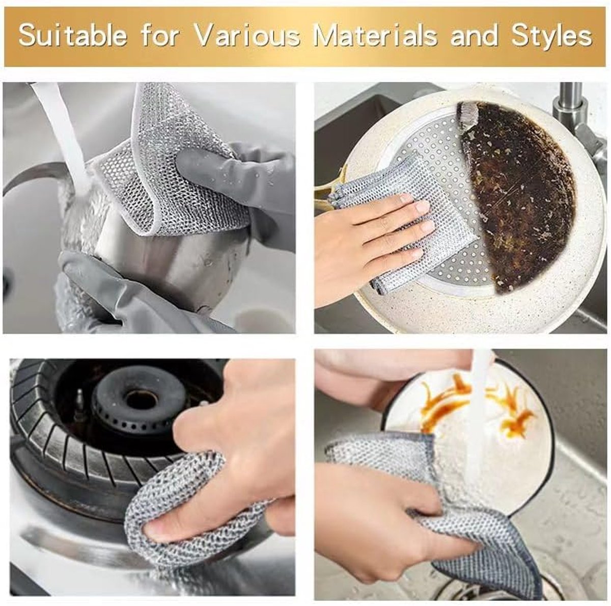 Multifunctional wire dishcloths (5 pieces) - Wire dishcloths - wire dishcloth - multifunctional anti-scratch dishcloths - Dishcloth - reusable anti-scratch - double-layer washable cleaning cloth - Window cloths - 20*20 cm - Image 6