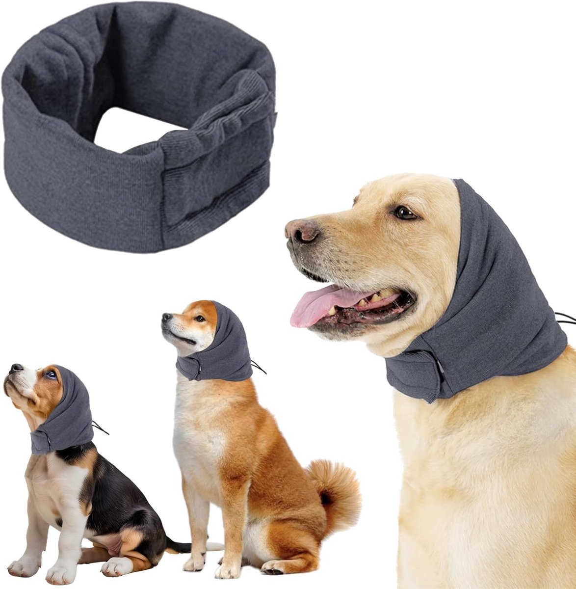 Dog Collar - Ear Muffs for Dogs - Dog Hat - Head Circumference 49-54 cm - Relief from Snoring Anxiety - with Adjustable Velcro Fastening - Noise-Dampening Headwear - 23*16*3 cm - Grey - Image 1
