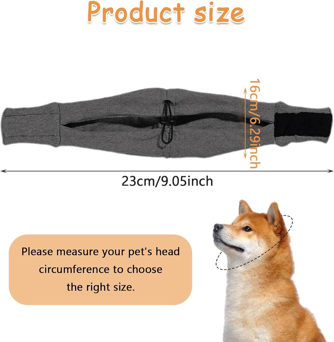 Dog Collar - Ear Muffs for Dogs - Dog Hat - Head Circumference 49-54 cm - Relief from Snoring Anxiety - with Adjustable Velcro Fastening - Noise-Dampening Headwear - 23*16*3 cm - Grey - Image 2
