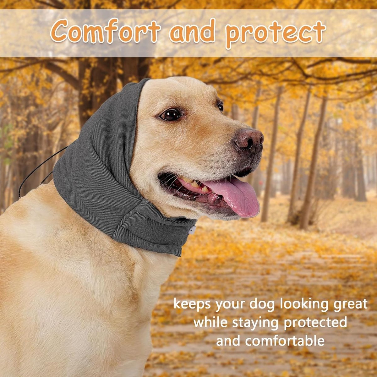 Dog Collar - Ear Muffs for Dogs - Dog Hat - Head Circumference 49-54 cm - Relief from Snoring Anxiety - with Adjustable Velcro Fastening - Noise-Dampening Headwear - 23*16*3 cm - Grey - Image 4