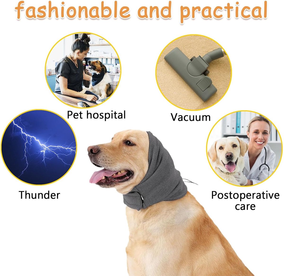 Dog Collar - Ear Muffs for Dogs - Dog Hat - Head Circumference 49-54 cm - Relief from Snoring Anxiety - with Adjustable Velcro Fastening - Noise-Dampening Headwear - 23*16*3 cm - Grey - Image 6