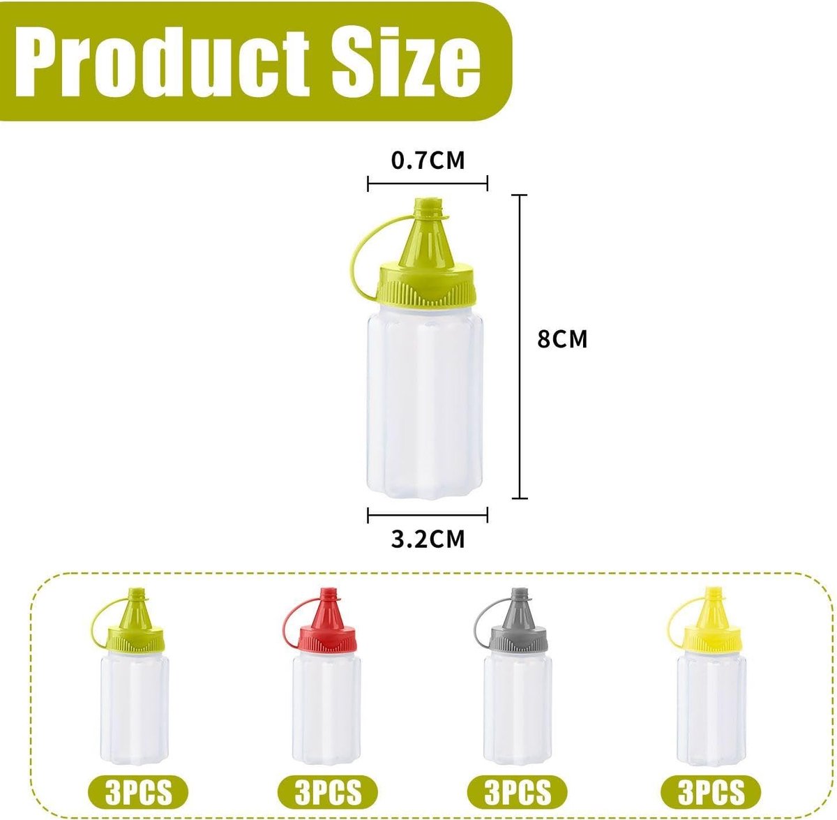 12 pieces - 3.2*3.2*8 cm - sauce bottles - portable sauce bottles - mini sauce bottles - squeeze bottle - ketchup bottle - salad dressing bottle - leak-proof plastic sauce bottles - squeezable sauce containers - kitchen supplies - grey, red, yellow, green - Image 5