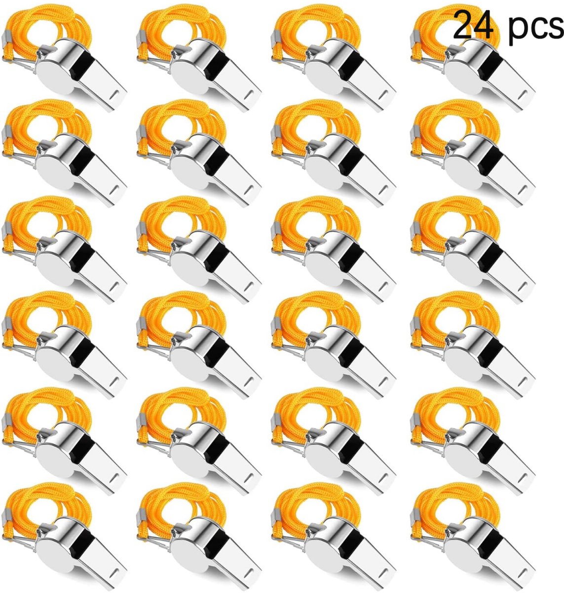 24 pieces - Whistles - Coach Whistle - Outdoor Whistle - Stainless Steel Whistles - Football Referee Whistle - Whistle with Lanyard - Outdoor Accessories - For Emergencies, Sports Training, Referee - Silver - 4*2*1.5 cm - Image 1