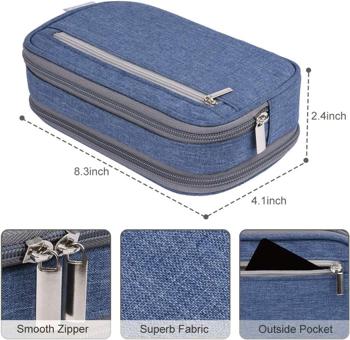 Large Pencil Case - Pencil Bag for Children and Adults - Large Case - Pencil Case - Storage Box - Desk Organizer - School Pencil Case - Multifunctional Pen Bag - Pencil Case - Pen Pocket - High Volume - for Boys and Girls - Blue - Image 2