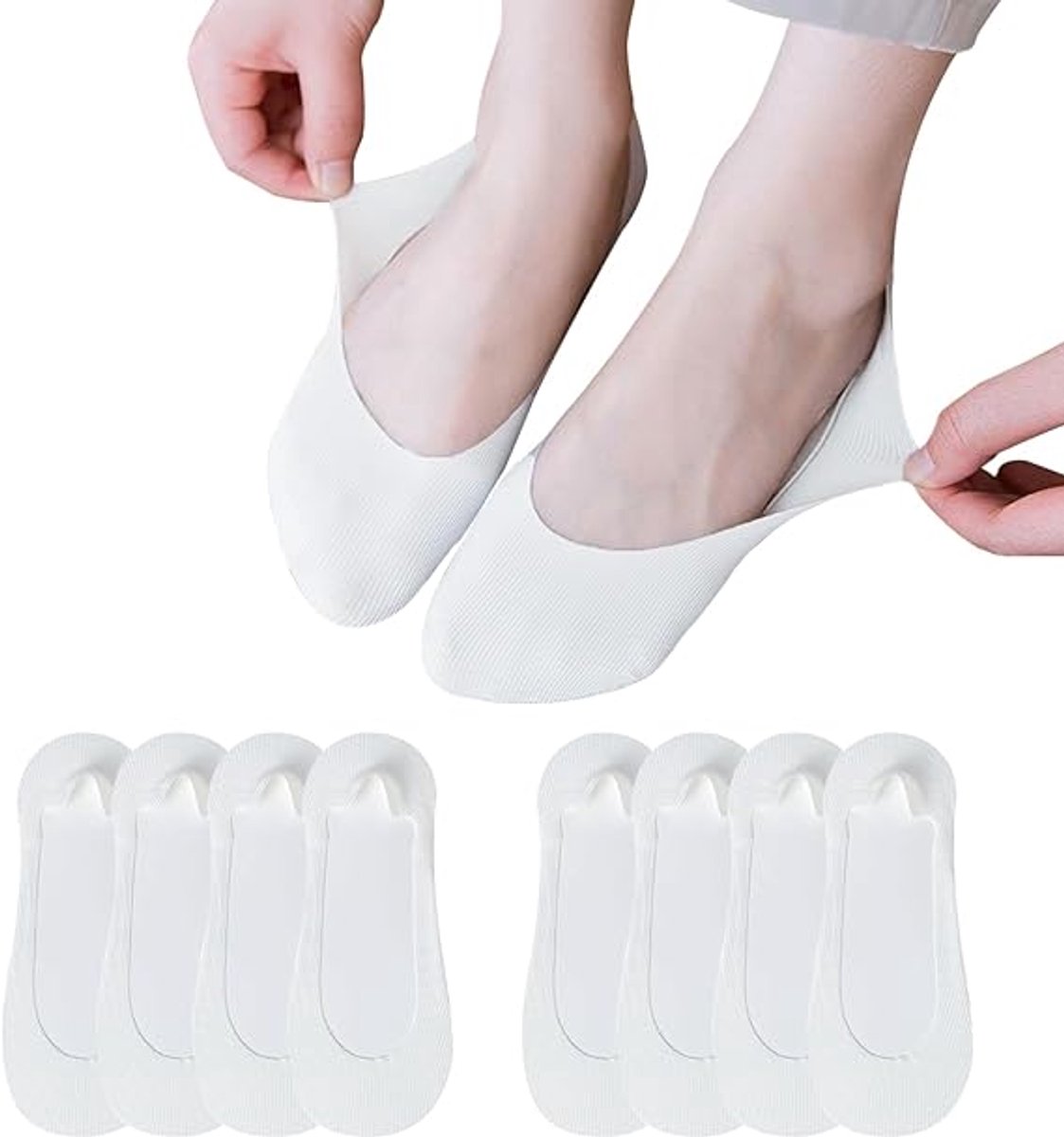 8 Pairs - Socks - Invisible Socks for Women - No Show Socks for Women for Flat Shoes - Anti-Slip - Invisible - Ultra Low Lining Socks - Hidden Thin Socks - Silicone Foot Protector - White - Image 1