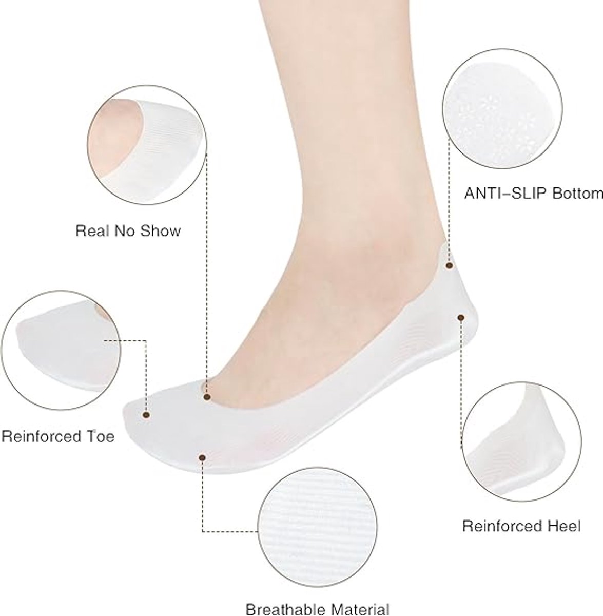 8 Pairs - Socks - Invisible Socks for Women - No Show Socks for Women for Flat Shoes - Anti-Slip - Invisible - Ultra Low Lining Socks - Hidden Thin Socks - Silicone Foot Protector - White - Image 2