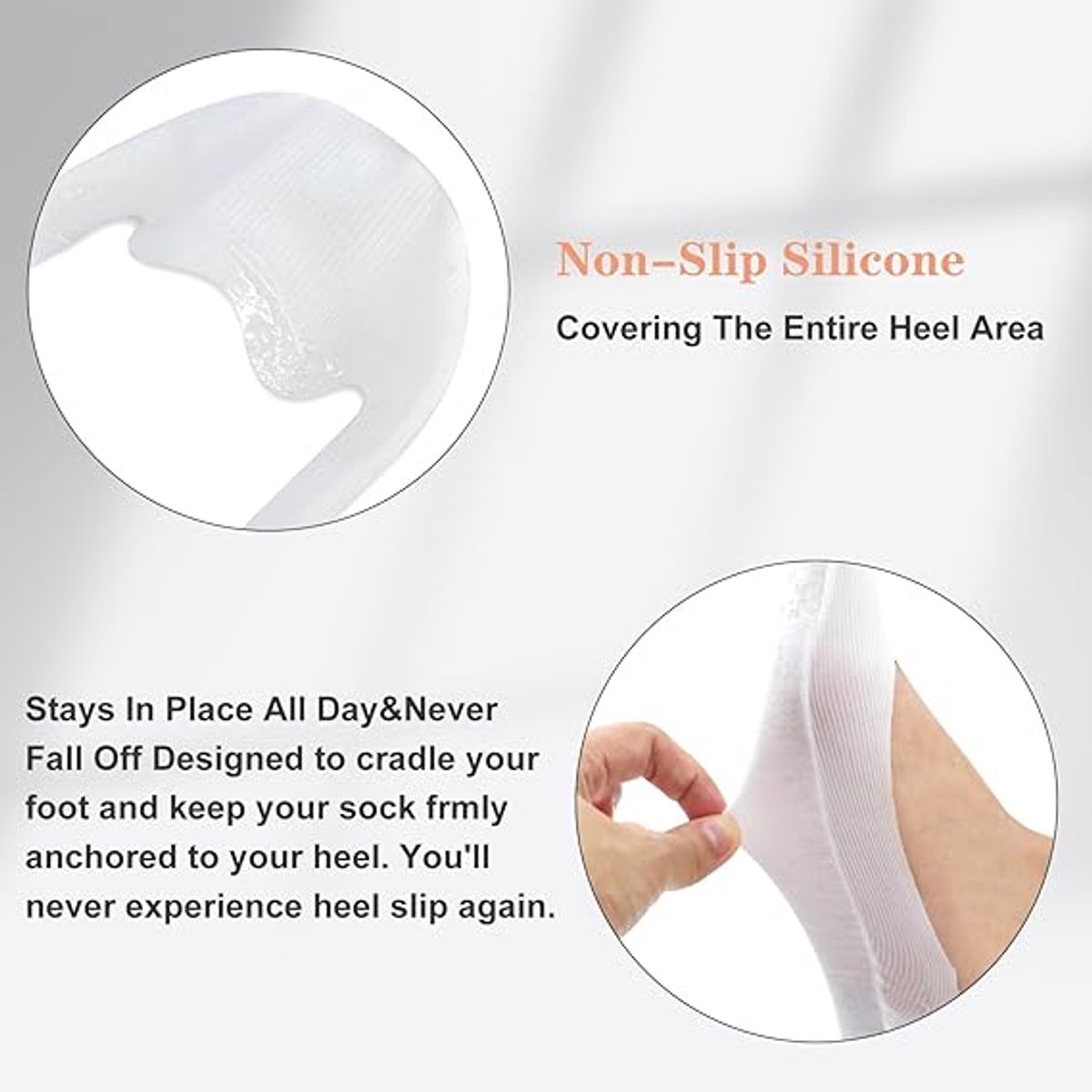 8 Pairs - Socks - Invisible Socks for Women - No Show Socks for Women for Flat Shoes - Anti-Slip - Invisible - Ultra Low Lining Socks - Hidden Thin Socks - Silicone Foot Protector - White - Image 3