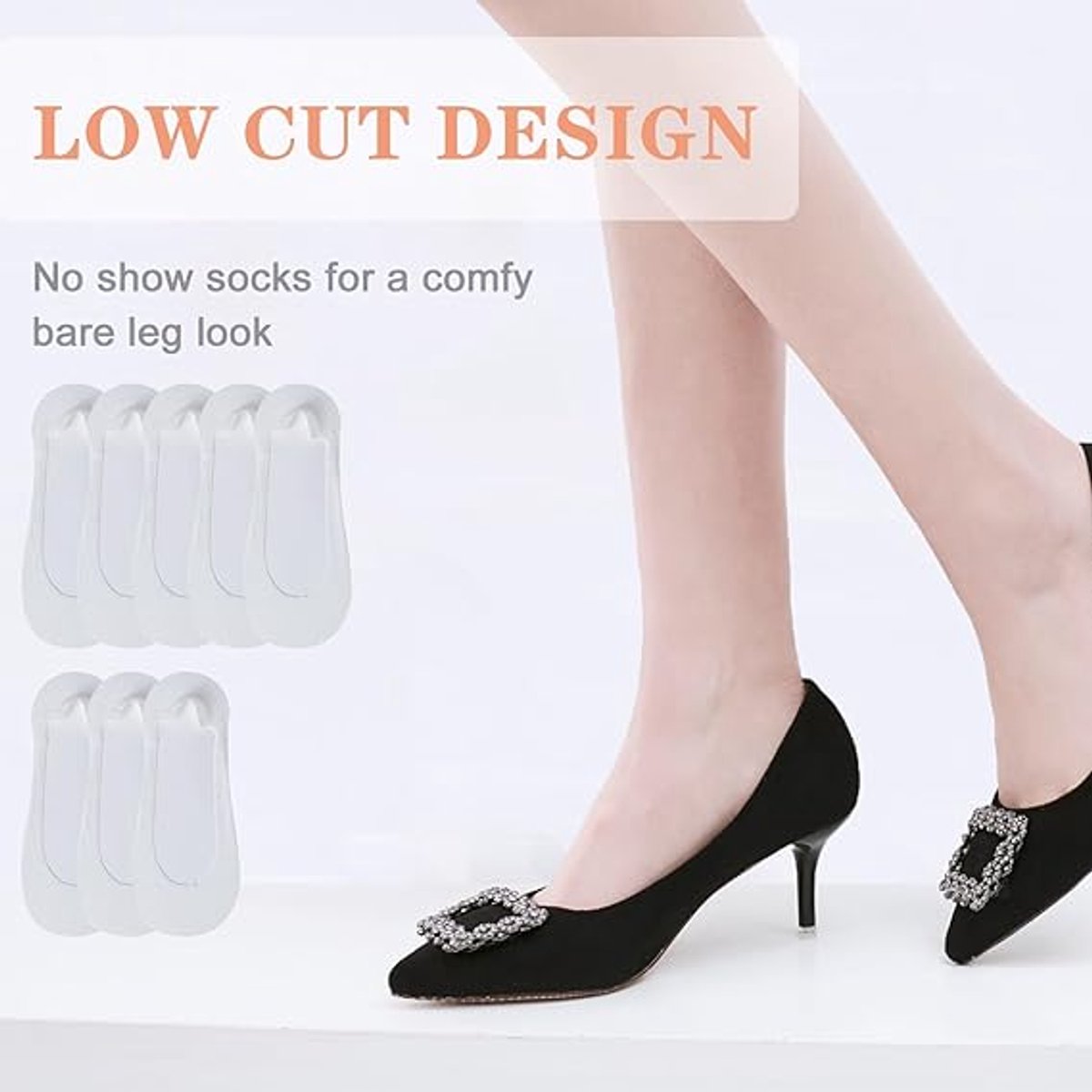 8 Pairs - Socks - Invisible Socks for Women - No Show Socks for Women for Flat Shoes - Anti-Slip - Invisible - Ultra Low Lining Socks - Hidden Thin Socks - Silicone Foot Protector - White - Image 4