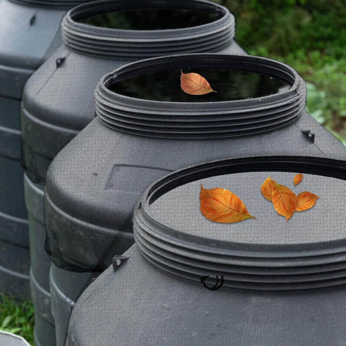 3 pieces - rain barrel cover - Rain barrel net - Protective cover for tank harvesting tools - With drawstring - Universal lid - Keeps dirt out of the rain barrel - for garden and camping, anti-rotation, anti-mosquito - 37.4 inches - Black - Image 3