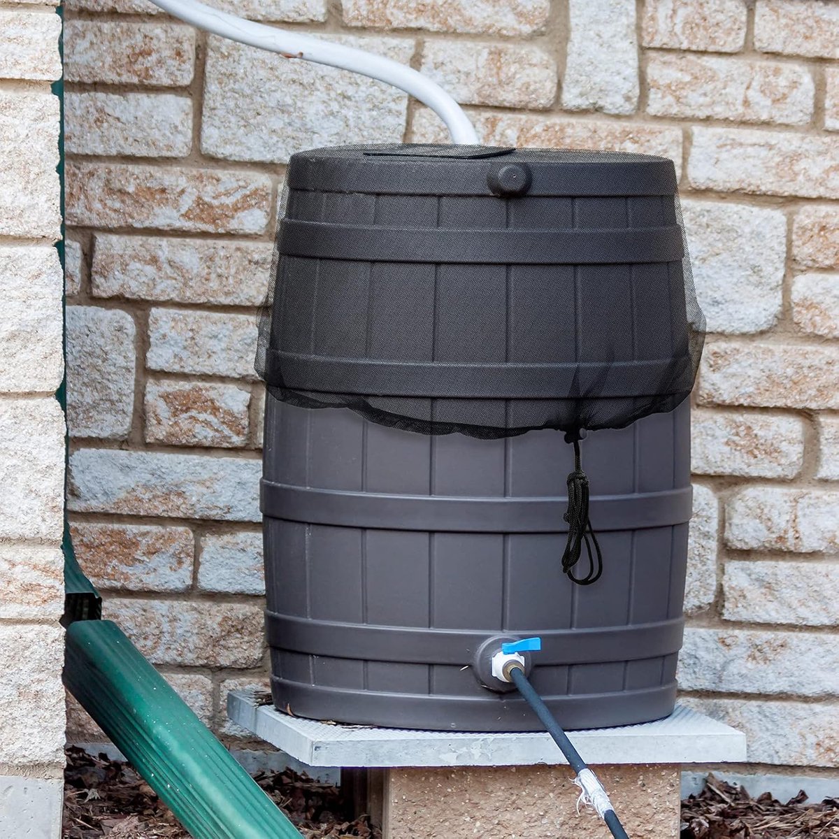 3 pieces - rain barrel cover - Rain barrel net - Protective cover for tank harvesting tools - With drawstring - Universal lid - Keeps dirt out of the rain barrel - for garden and camping, anti-rotation, anti-mosquito - 37.4 inches - Black - Image 4