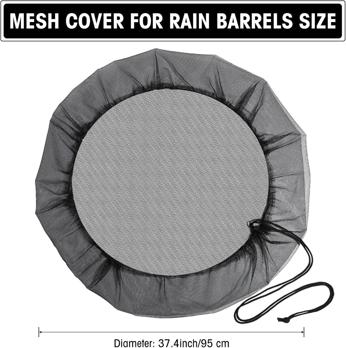 3 pieces - rain barrel cover - Rain barrel net - Protective cover for tank harvesting tools - With drawstring - Universal lid - Keeps dirt out of the rain barrel - for garden and camping, anti-rotation, anti-mosquito - 37.4 inches - Black - Image 6