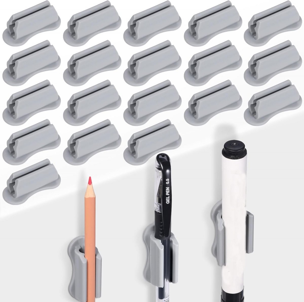 20 pieces - pen holder - pen holder for desk - self-adhesive silicone pen holder - for clipboard mounting in classroom - highlighter holder - pencil holder - for desk, classroom, office accessories - grey - 2*4.7 cm - Image 1