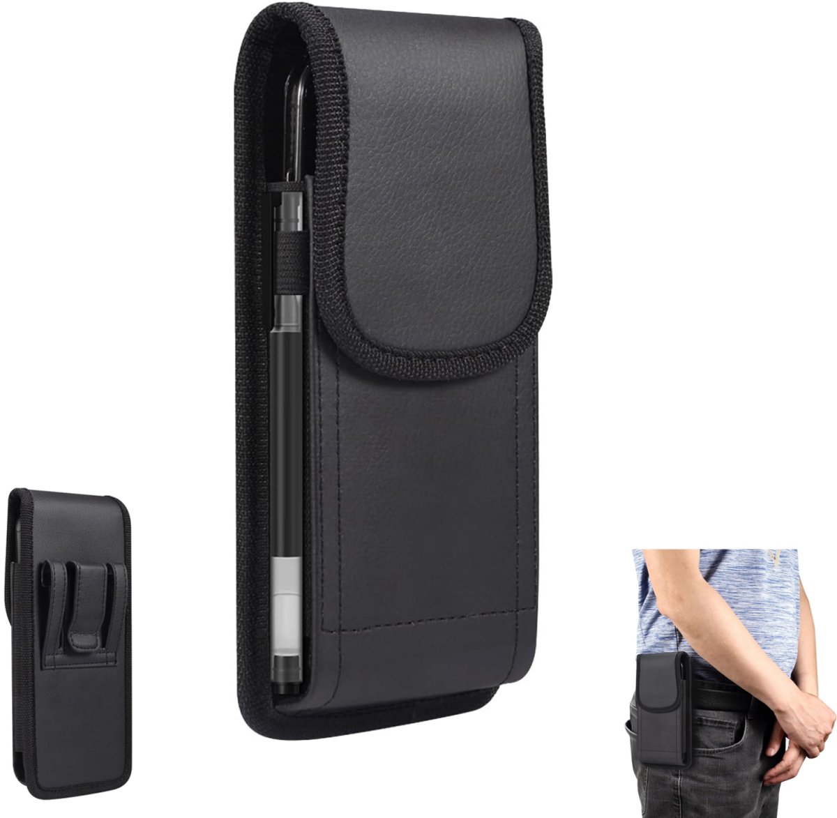 1 piece - 16.3*1.8*8.3 cm - Phone Bag - Phone Holster Bag - Waist Bag - Phone Holder for Belt Clip - Vertical Clip Holster - Men's Belt Phone Holder - Belt Clip - for 6.2-6.5 inch mobile phones - black - Image 1