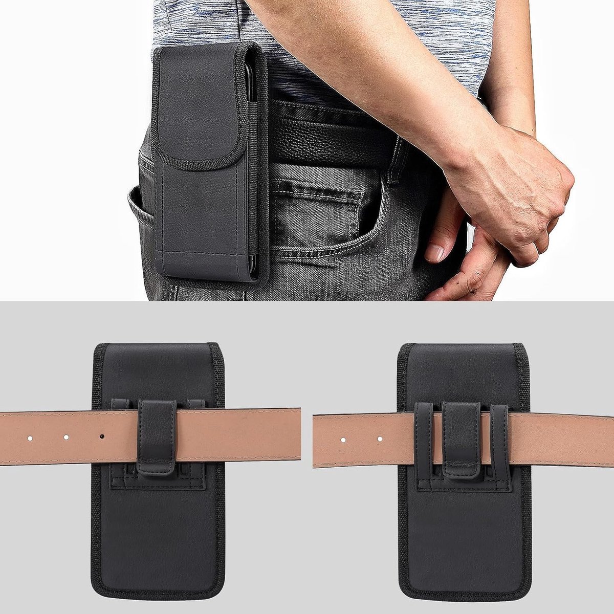 1 piece - 16.3*1.8*8.3 cm - Phone Bag - Phone Holster Bag - Waist Bag - Phone Holder for Belt Clip - Vertical Clip Holster - Men's Belt Phone Holder - Belt Clip - for 6.2-6.5 inch mobile phones - black - Image 3